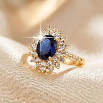 Anillo Halo de Oro con Zafiro