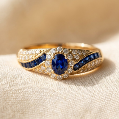 Anillo Banda de Oro con Zafiro