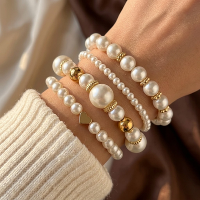 Set de Pulseras de Oro con Perlas