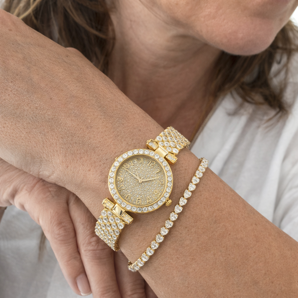 Set de Reloj y Pulsera Brillo de Lujo