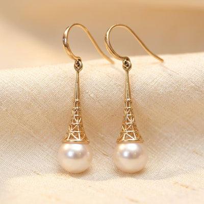 Aretes Colgantes de Filigrana de Oro con Perla