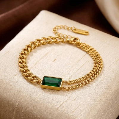Pulsera de Cadena con Barra de Oro y Esmeralda