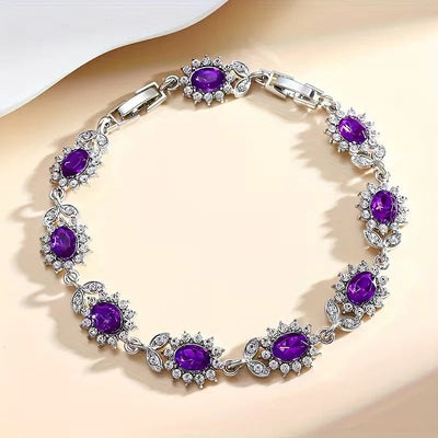 Pulsera Floral de Plata con Amatista