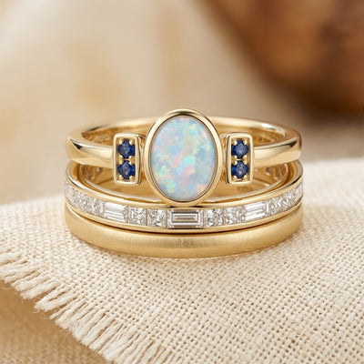 Set de Anillos Apilables de Oro con Bisel