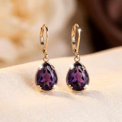 Aretes Lágrima de Oro con Amatista