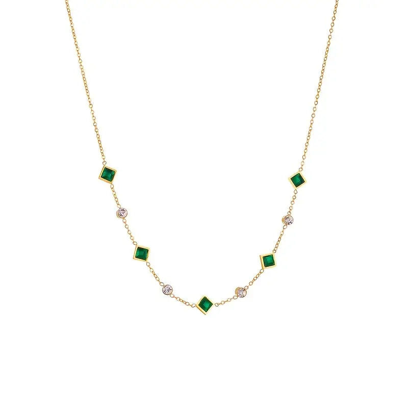 Collar Geométrico de Oro con Esmeraldas
