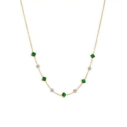 Collar Geométrico de Oro con Esmeraldas