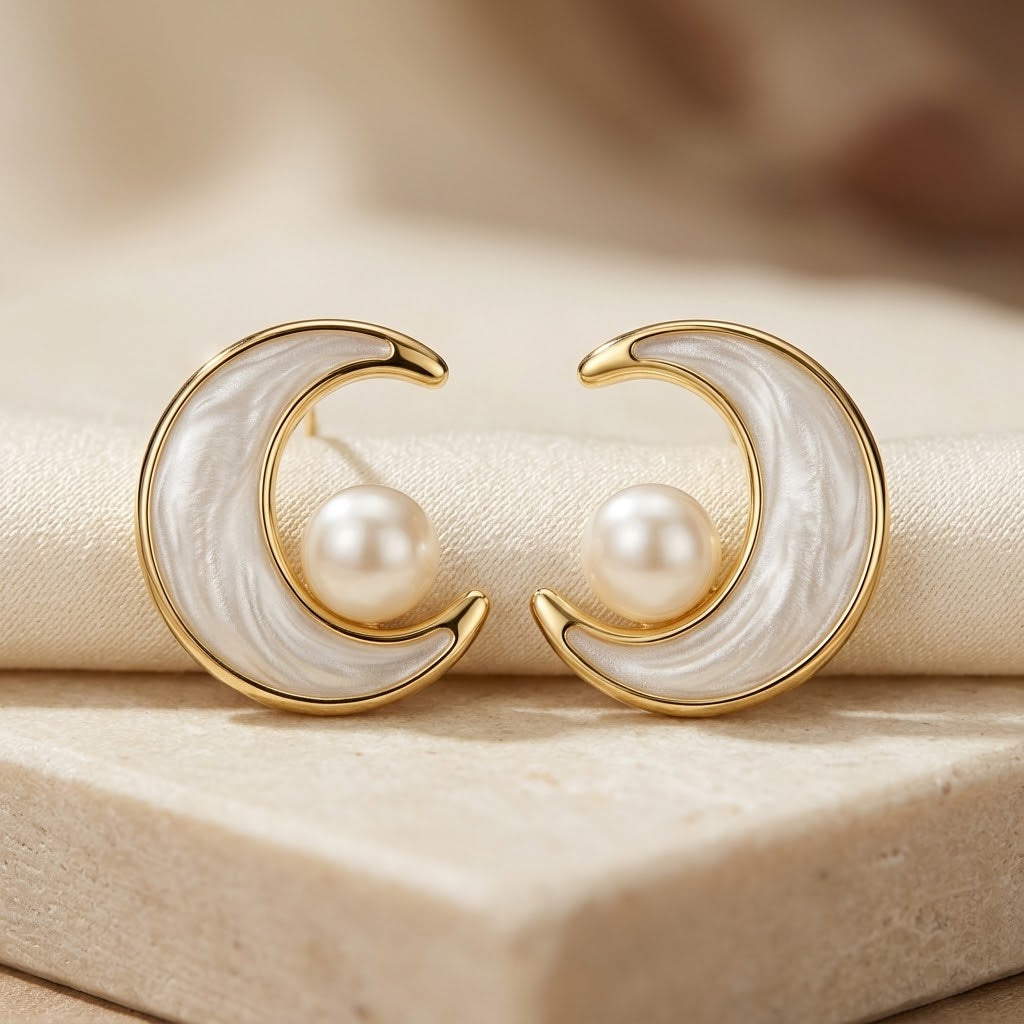 Aretes de Botón Espiral de Oro con Perla