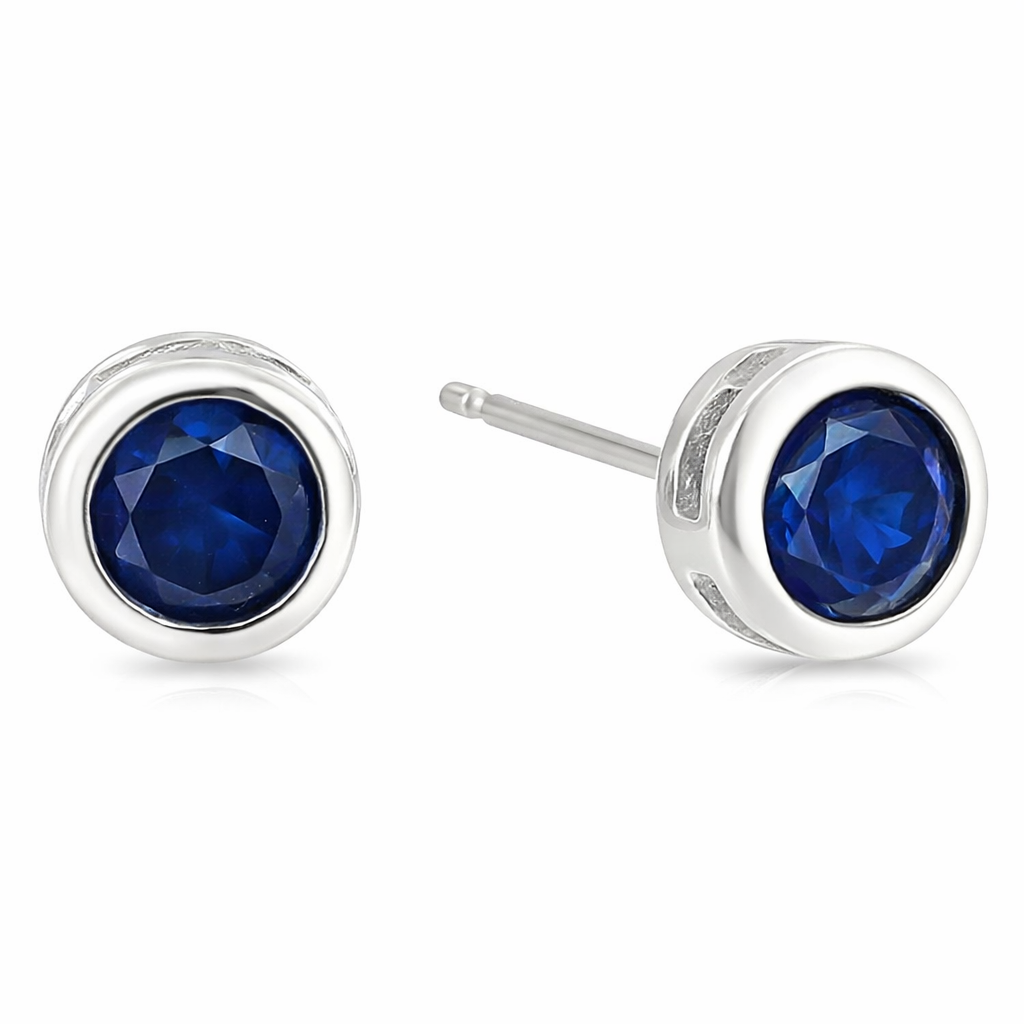 Aretes de Botón de Zafiro con Bisel