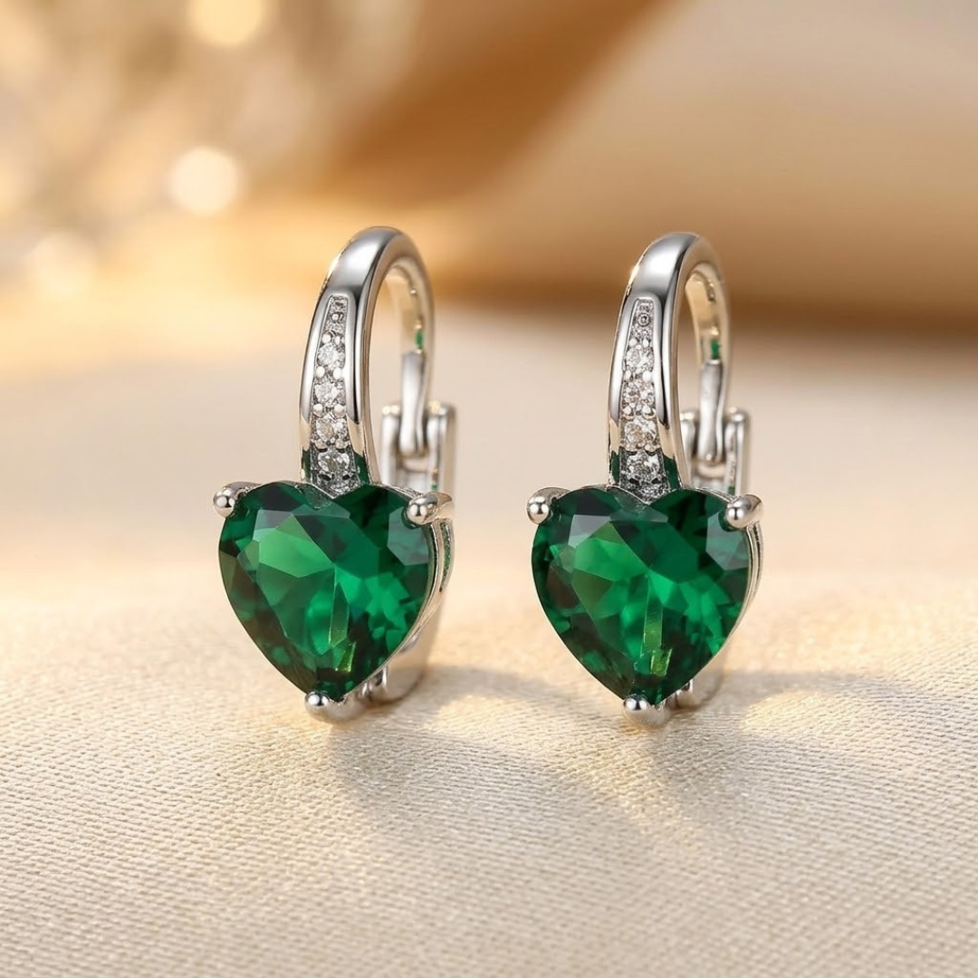 Arracadas Corazón de Plata con Esmeralda