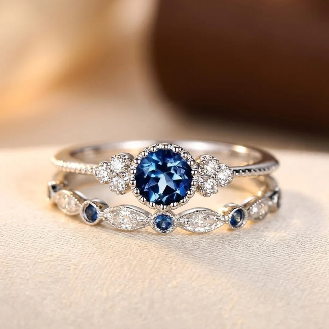 Anillo Halo de Plata con Zafiro