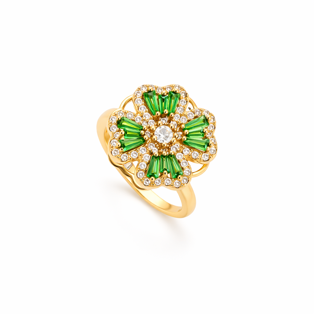 Anillo Giratorio Trébol Esmeralda