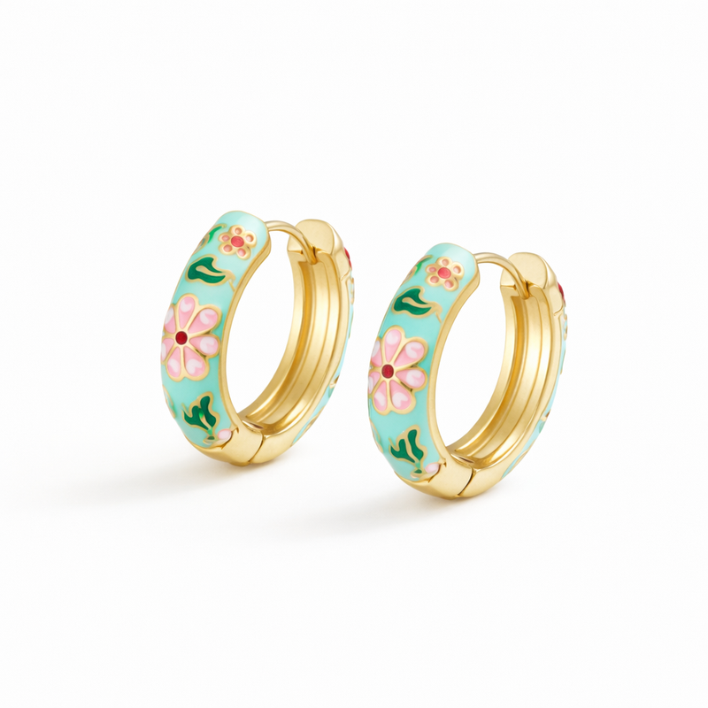 Aretes Argolla Florales Multicolor