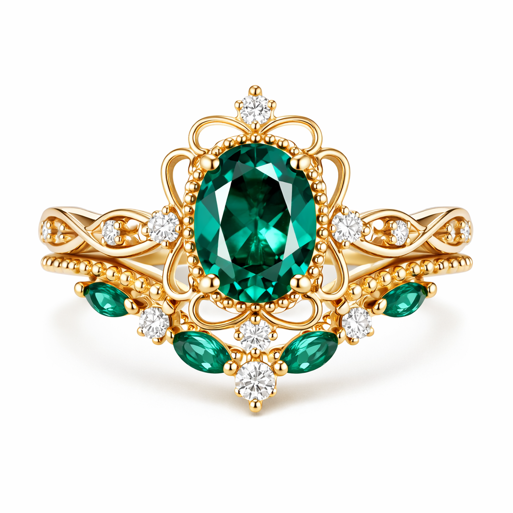 Aurelle Set de Anillos Corona Esmeralda