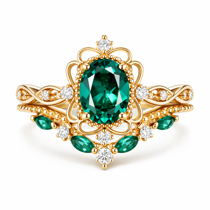 Aurelle Set de Anillos Corona Esmeralda