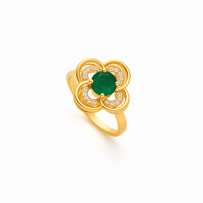 Anillo Giratorio Halo Trébol Esmeralda