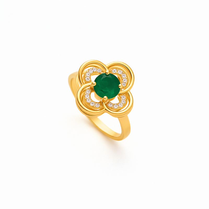 Anillo Giratorio Halo Trébol Esmeralda