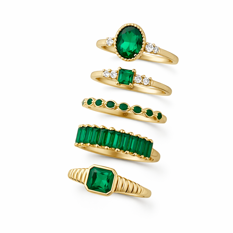Zarina Set de Anillos Esmeralda Exquisito