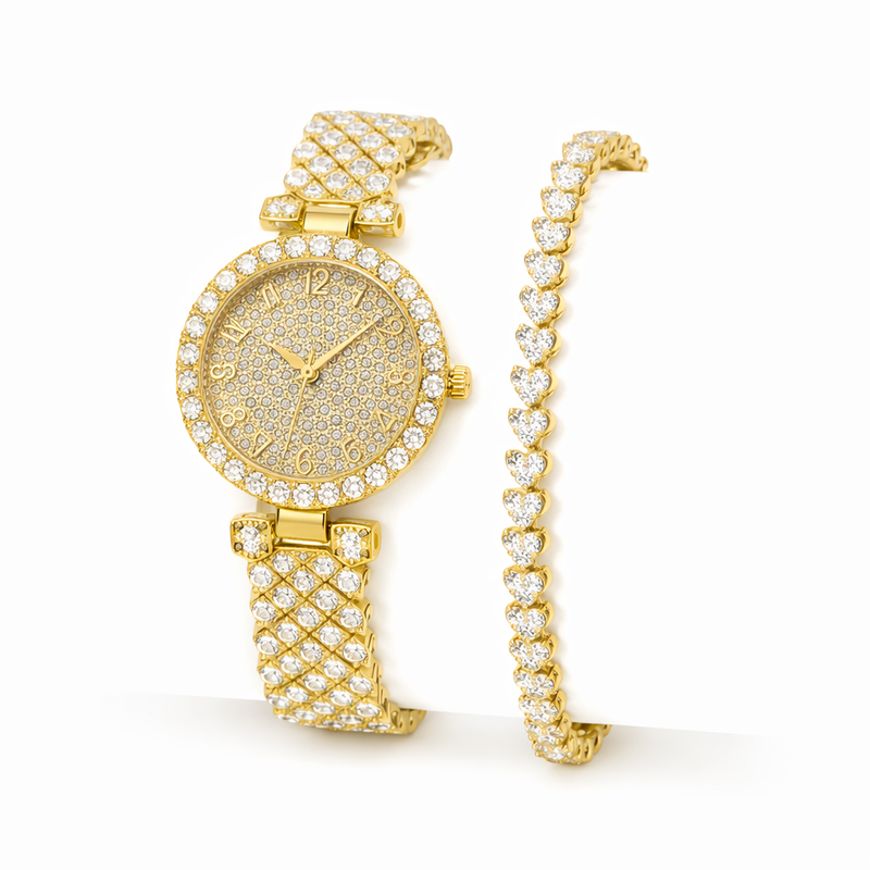 Set de Reloj y Pulsera Brillo de Lujo