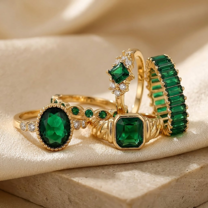 Set de Anillos de Oro con Esmeralda