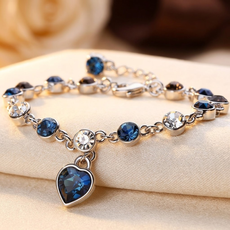 Pulsera de Cadena de Plata con Corazones de Zafiro