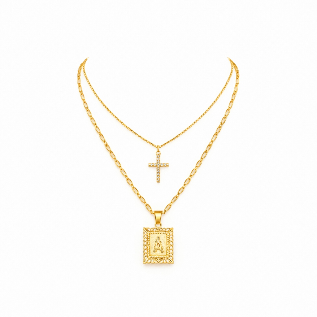 Set de Collares con Inicial y Cruz