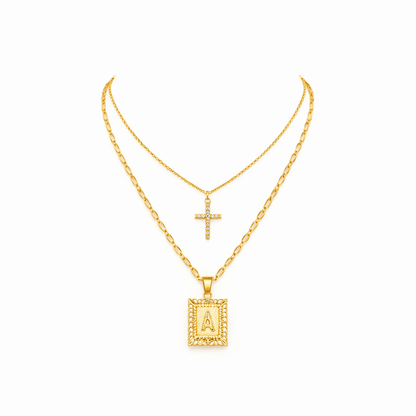 Set de Collares con Inicial y Cruz
