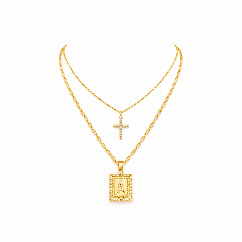 Set de Collares con Inicial y Cruz