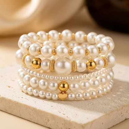 Set de Pulseras de Oro con Perlas