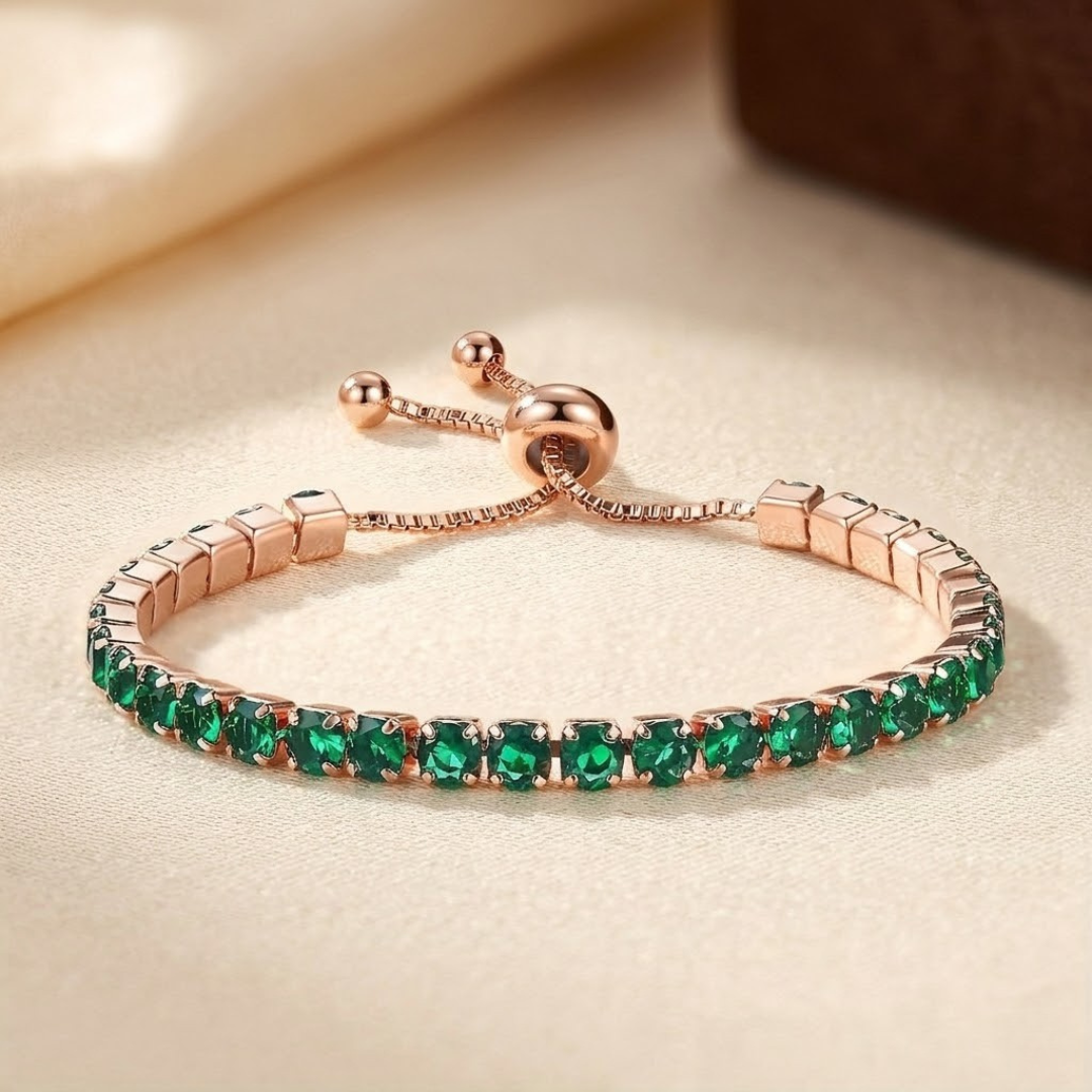 Pulsera Tenis Ajustable de Oro con Esmeralda