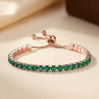 Pulsera Tenis Ajustable de Oro con Esmeralda