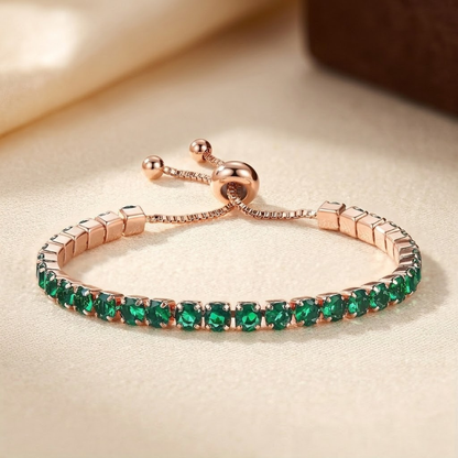 Pulsera Tenis Ajustable de Oro con Esmeralda