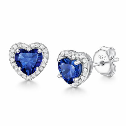 Aretes de Botón Corazón de Zafiro