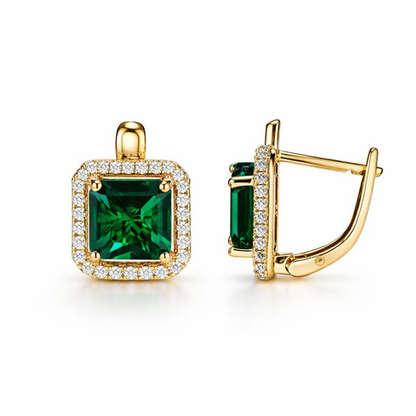 Aretes Circón Cuadrado Verde Oro