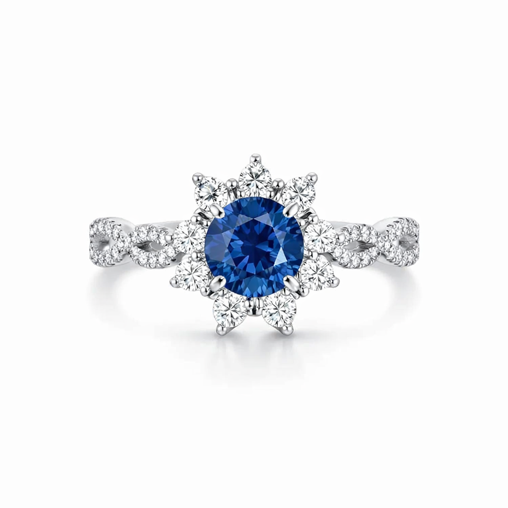 Anillo Flor de Zafiro y Cristal