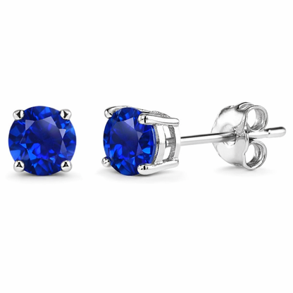 Aretes de Botón de Zafiro Clásicos