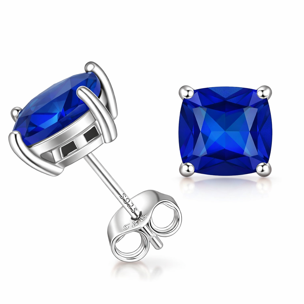 Aretes de Botón de Zafiro Talla Princesa Minimalistas