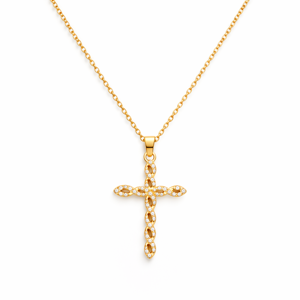 Collar Cruz con Cristal Torcido