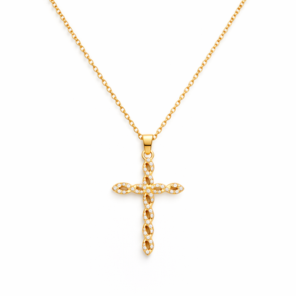 Collar Cruz con Cristal Torcido