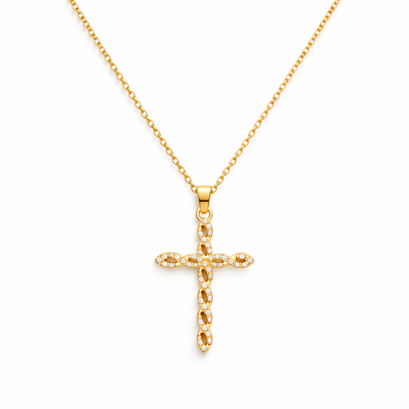 Collar Cruz con Cristal Torcido