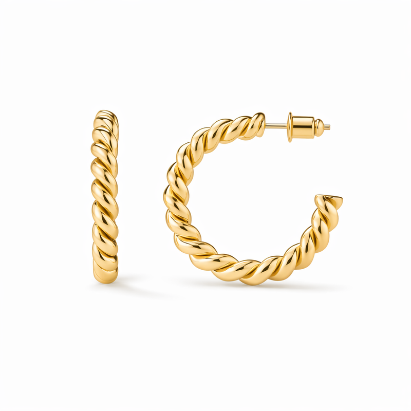 Aretes Argolla Torcidos Estilo Cordón