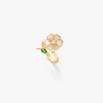 Anillo Giratorio Flor y Hoja Esmeralda