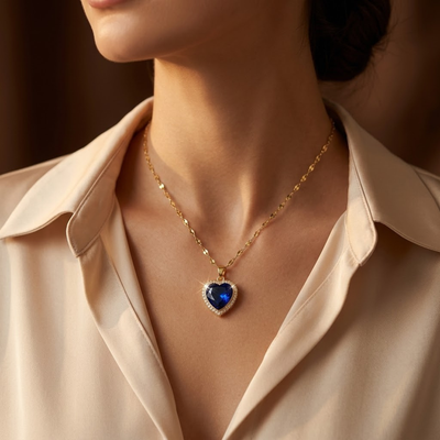 Collar Corazón de Oro con Zafiro