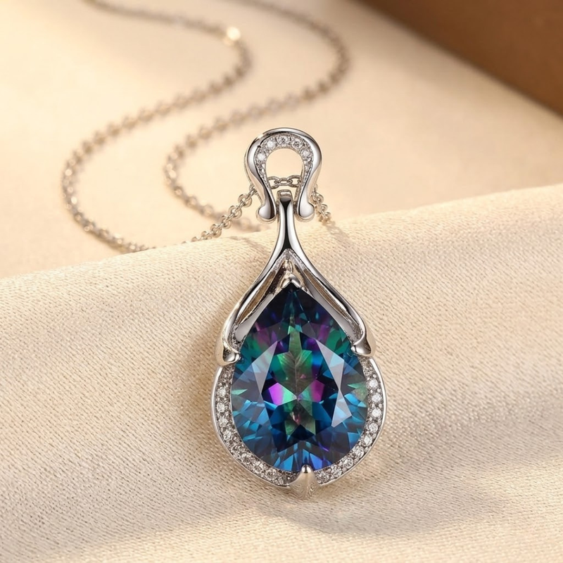 Collar Lágrima de Plata con Zafiro