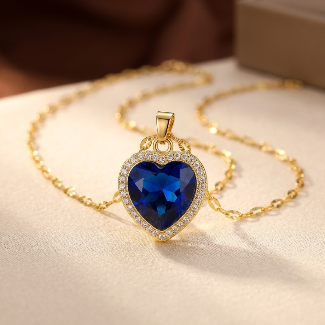 Collar Corazón de Oro con Zafiro