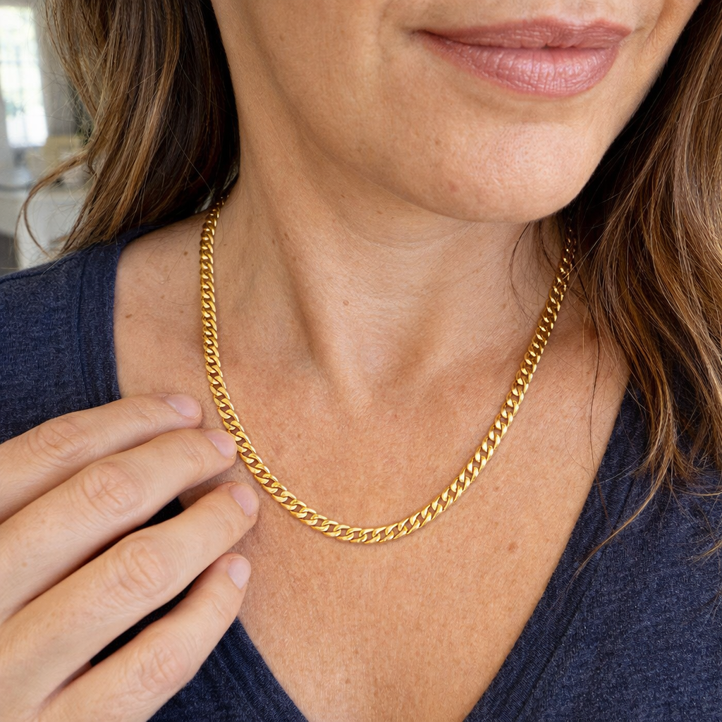 Collar Cadena Curb Eslabón Plano