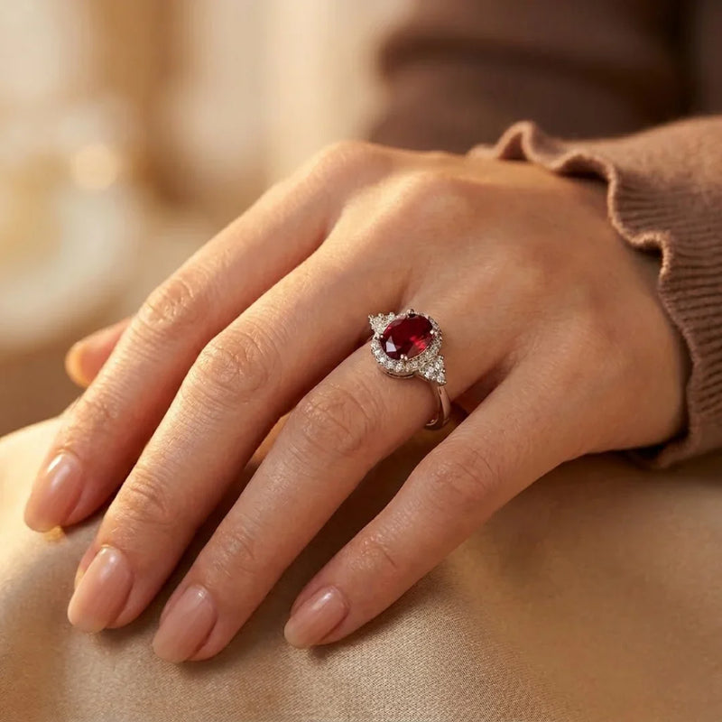 Anillo Halo de Plata con Rubí