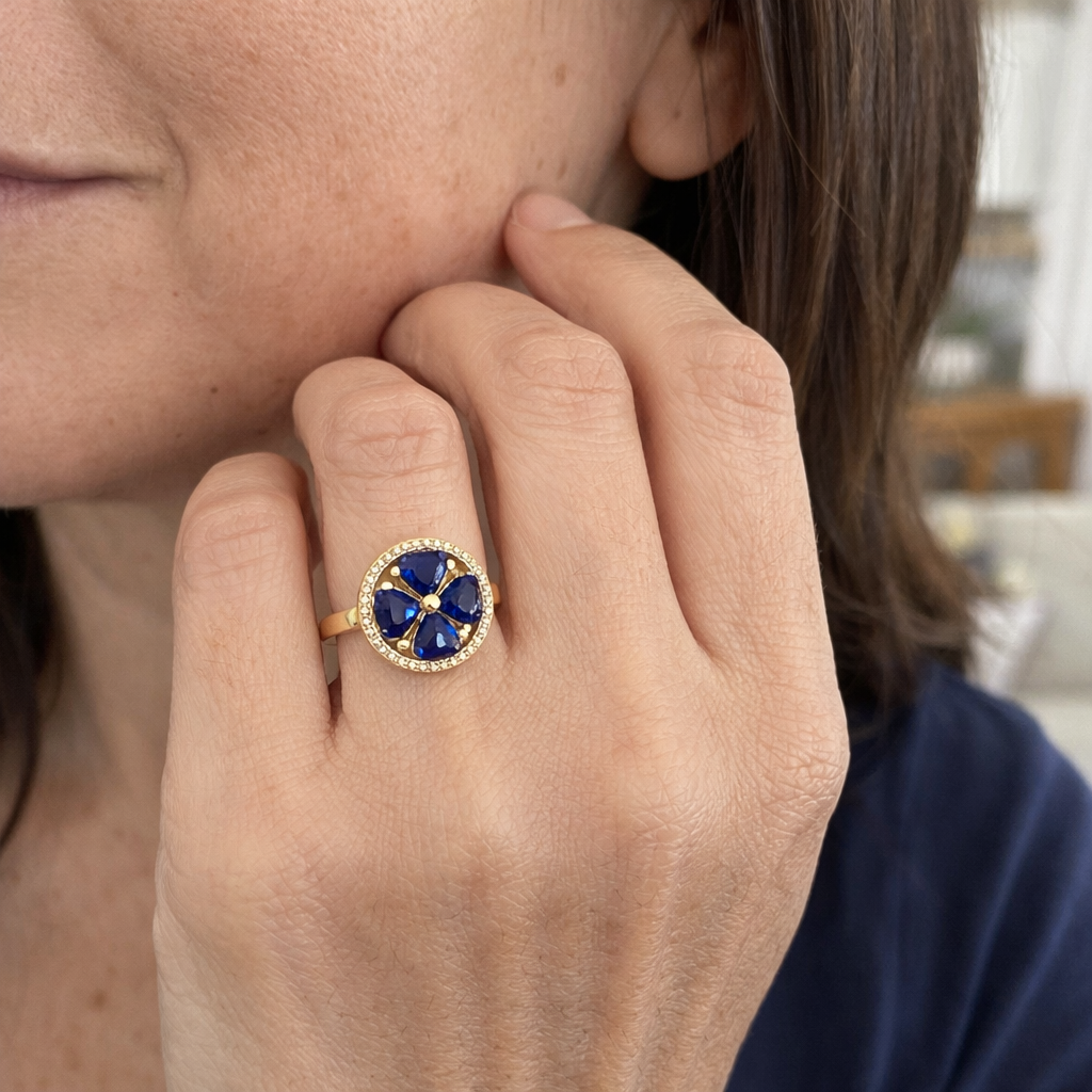 Anillo Giratorio Corazones Zafiro