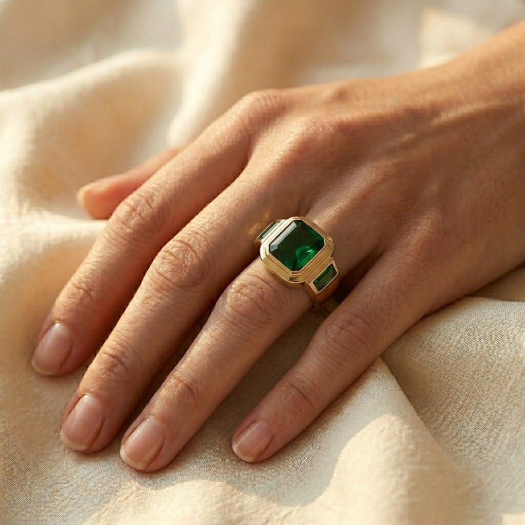 Anillo Sello de Oro con Esmeralda