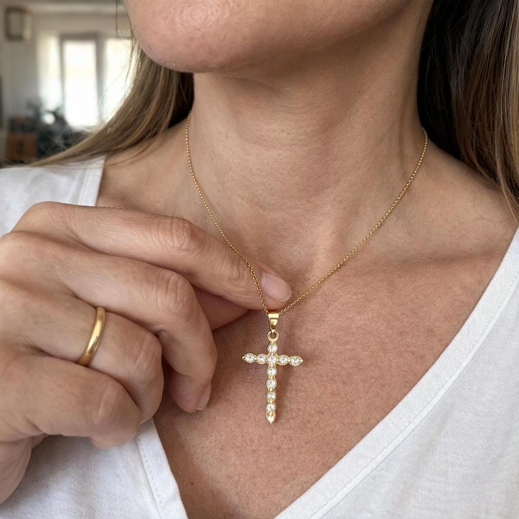 Collar Cruz con Cristal Torcido